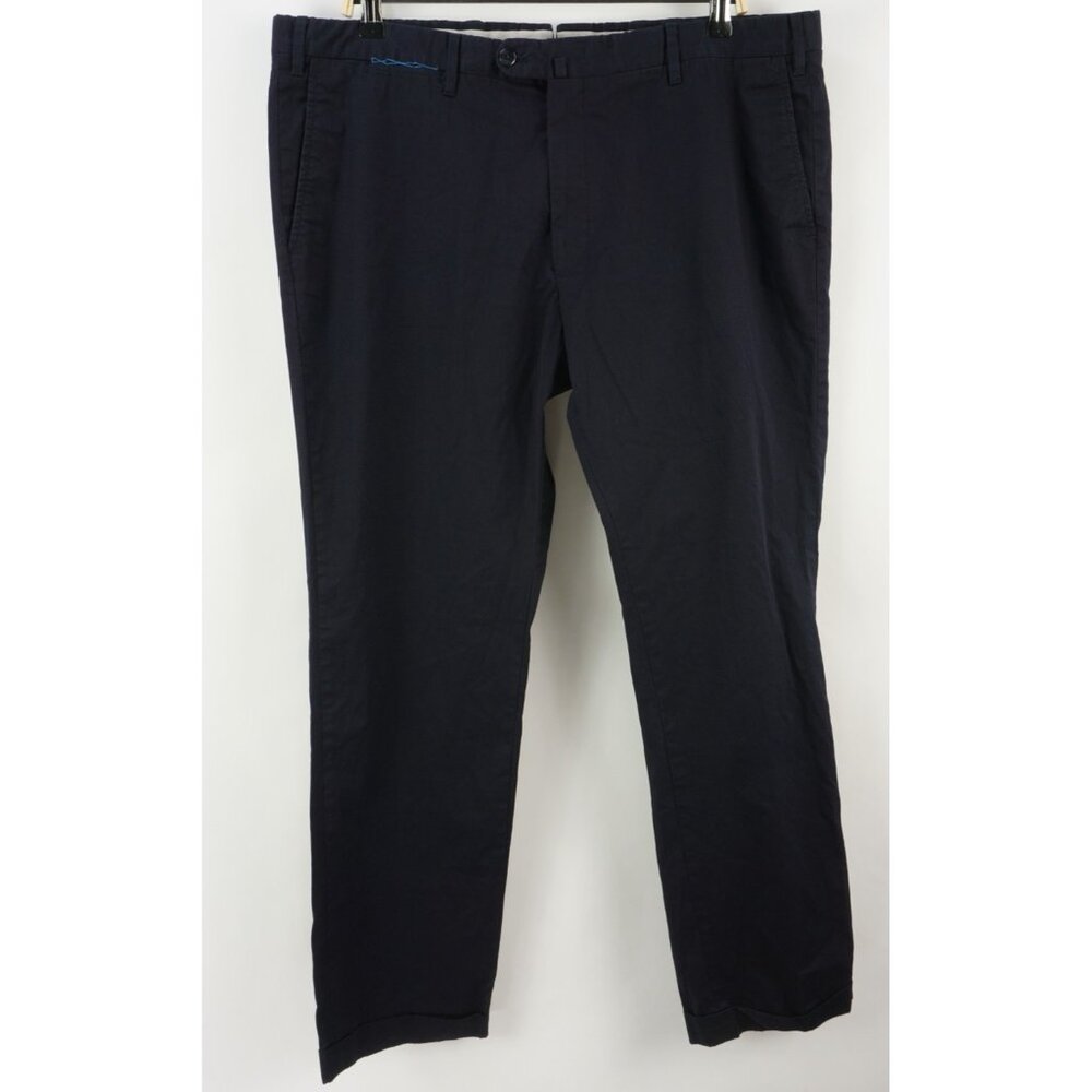 Valentini Mens US 42 x 31 Navy Blue Twill Stretch Cotton Flat Front Trouser Pant